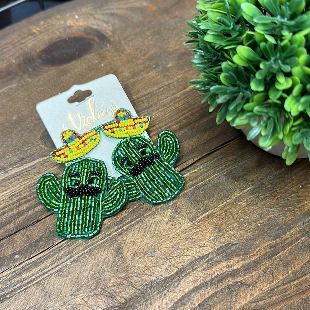 MUSTACHE Cactus Beaded Statement Earrings